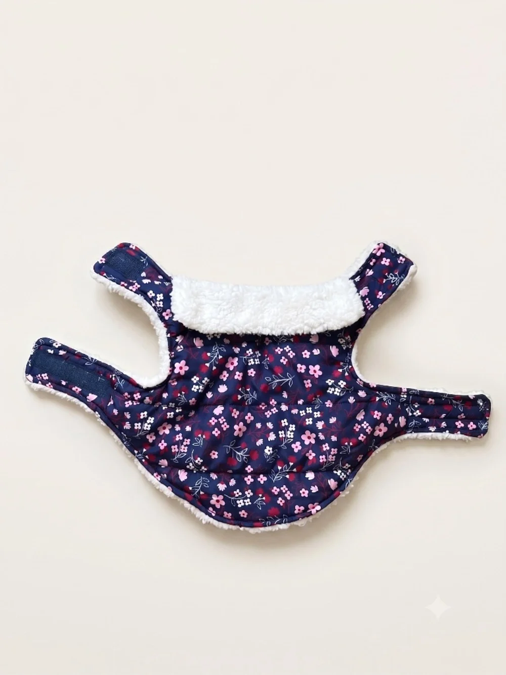 Pup Crew Navy Floral Quilted Dog Coat - Cozy Sherpa Fleece Lining